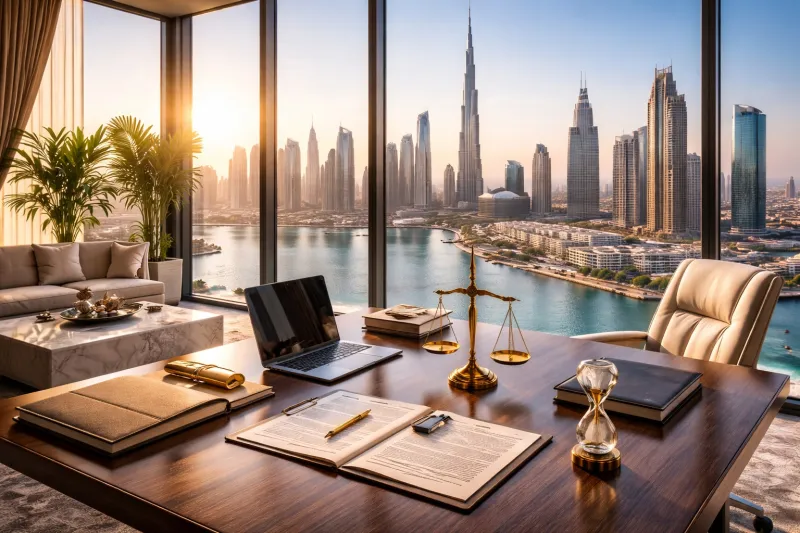 Dubai office with skyline view