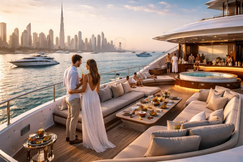 Sunset luxury aboard a Dubai yacht