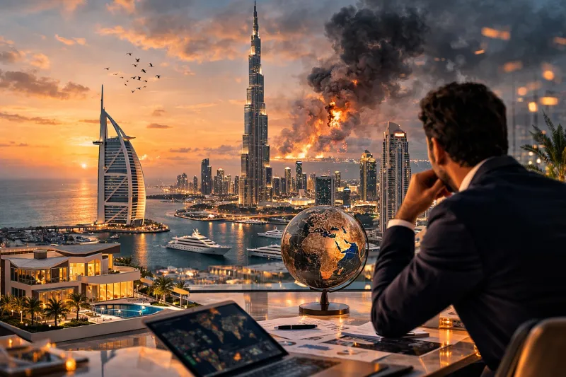 Cityscape of prosperity and crisis