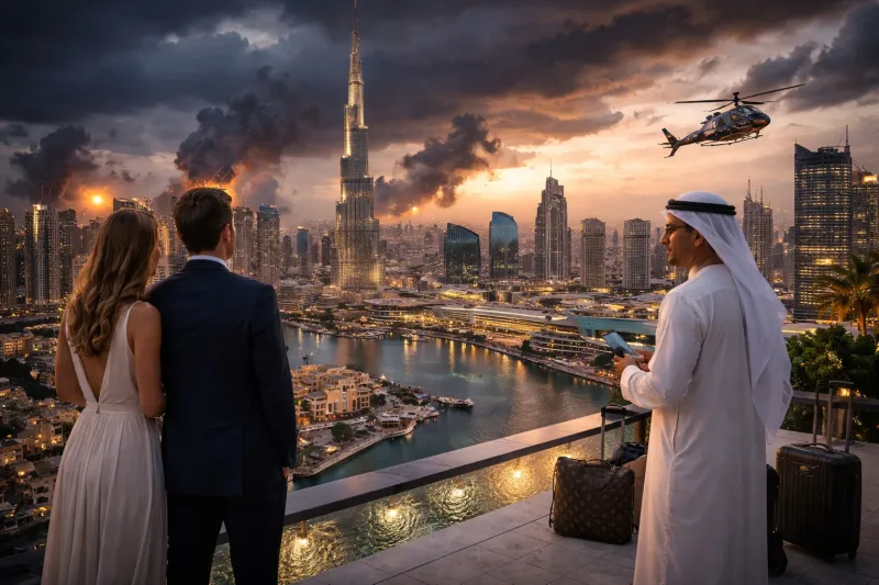 Twilight over a tense Dubai skyline
