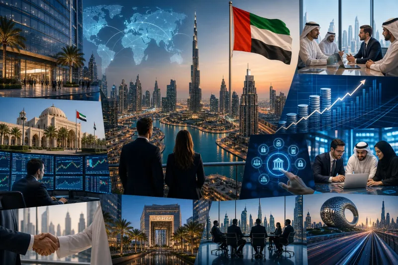 Dubai's financial future at sunset