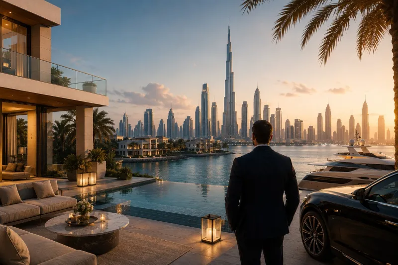 Luxury villa with city skyline view