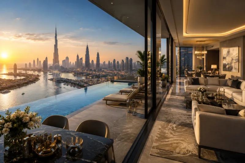 Luxury penthouse with city skyline view