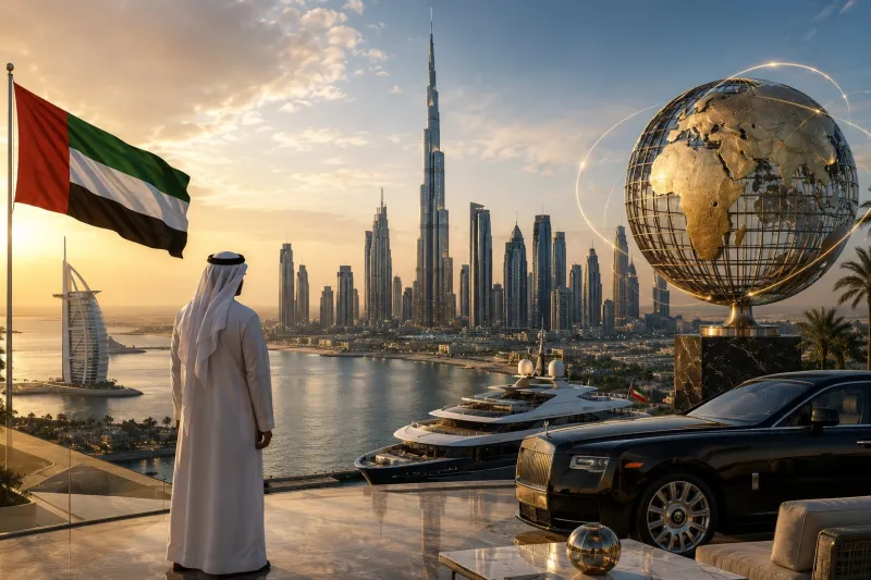 Modern luxury skyline at golden hour