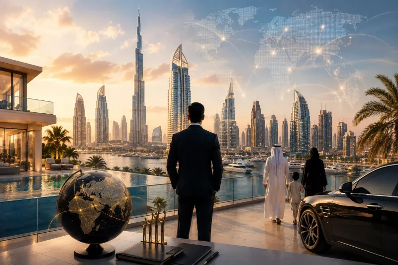 Golden-hour luxury skyline view