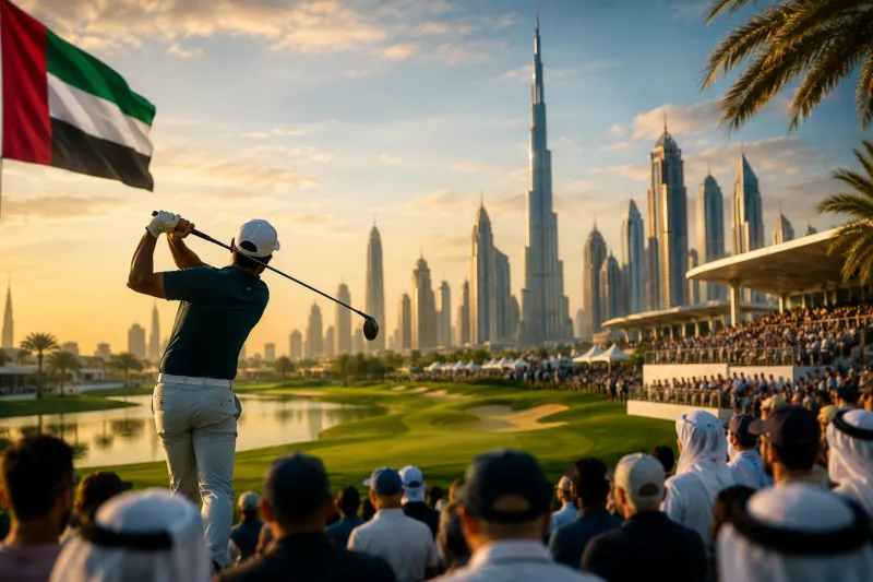 Sunset swing with Dubai skyline