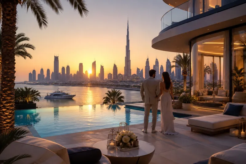 Golden hour over a luxury terrace