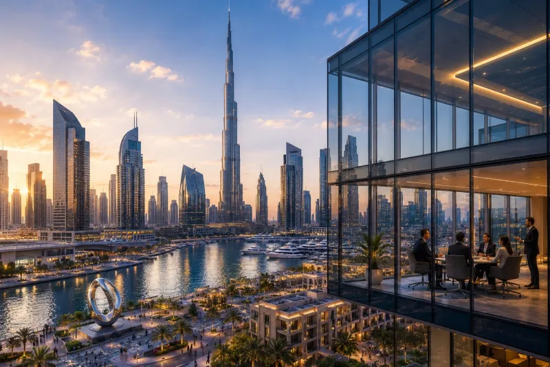 Dubai skyline at golden hour