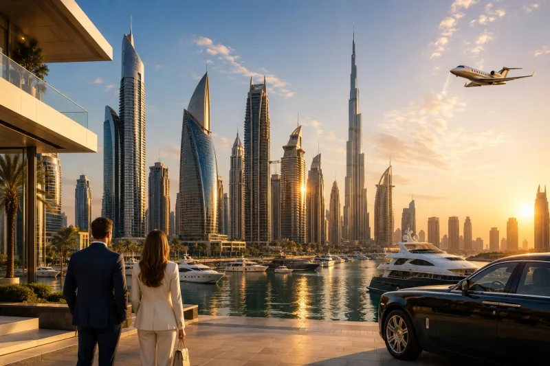 Golden hour in a luxury cityscape