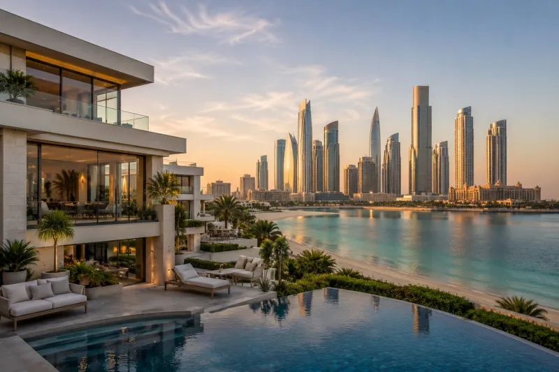 Golden Waterfront Villa at Sunset